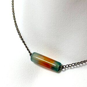 2/$20, Multicolor Dyed Agate Necklace, Gemstone Bar Pendant & Bronze Chain